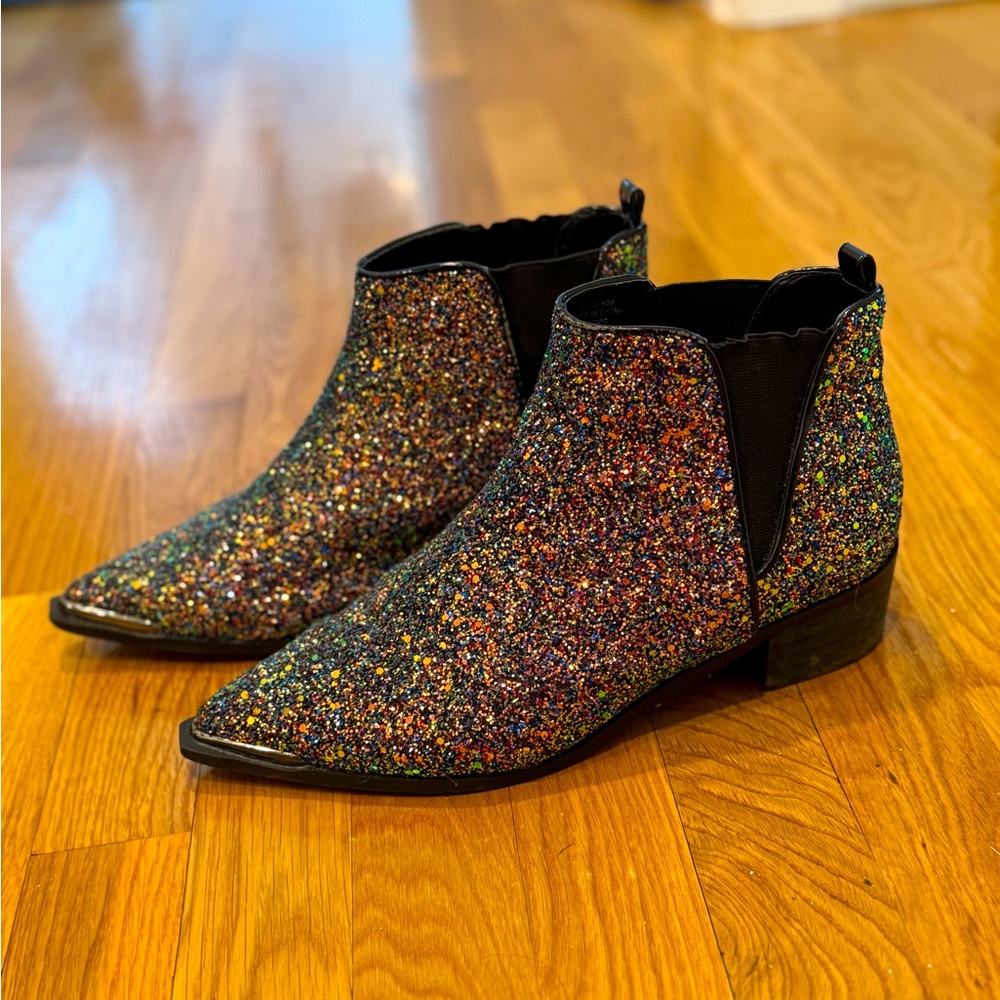 Multicolored Glitter Slip On Ankle Boots - US Size 9